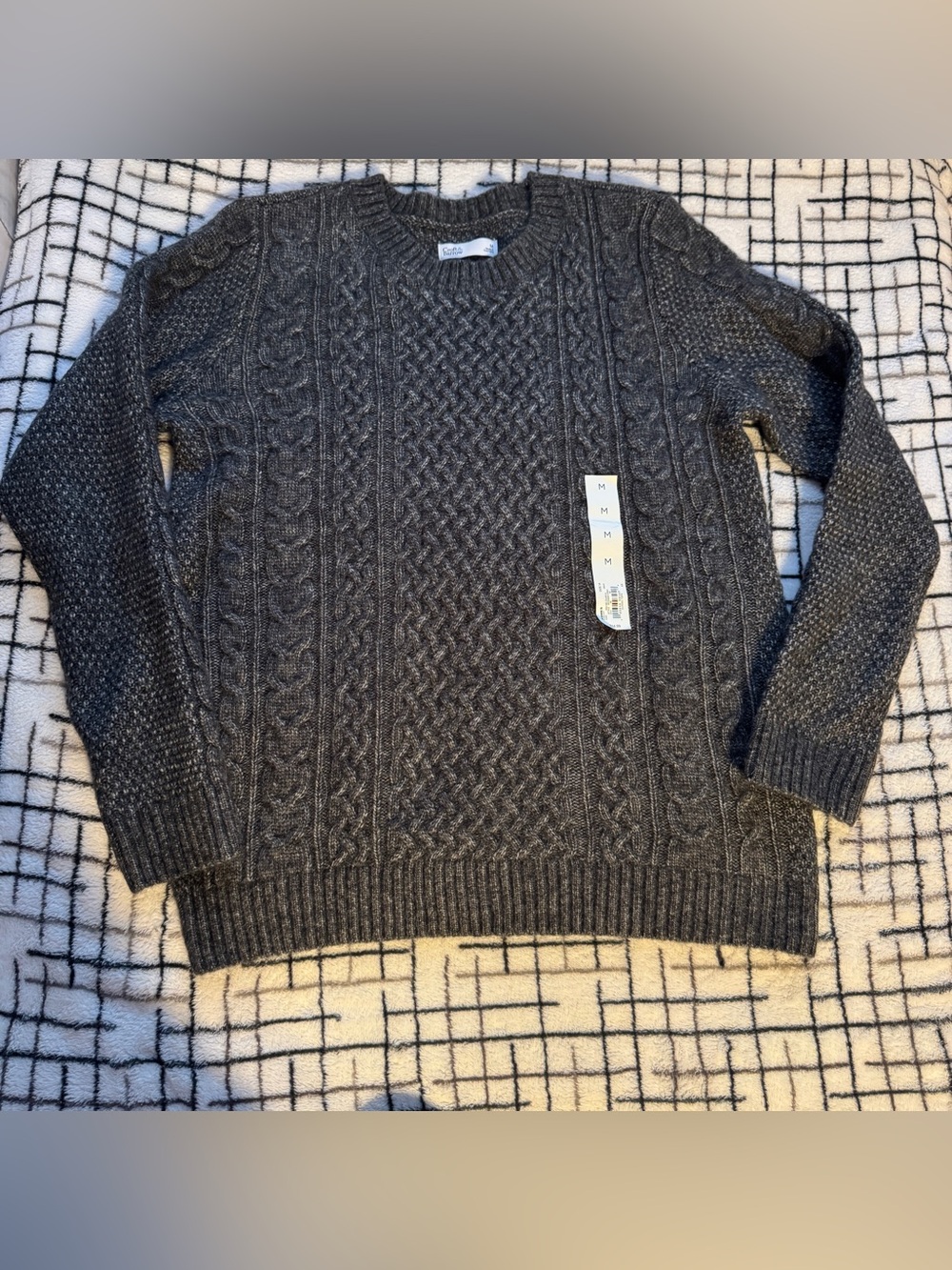NWT Croft & Barrow Gray Cable Knit Crewneck Fisherman Sweater - Men's M